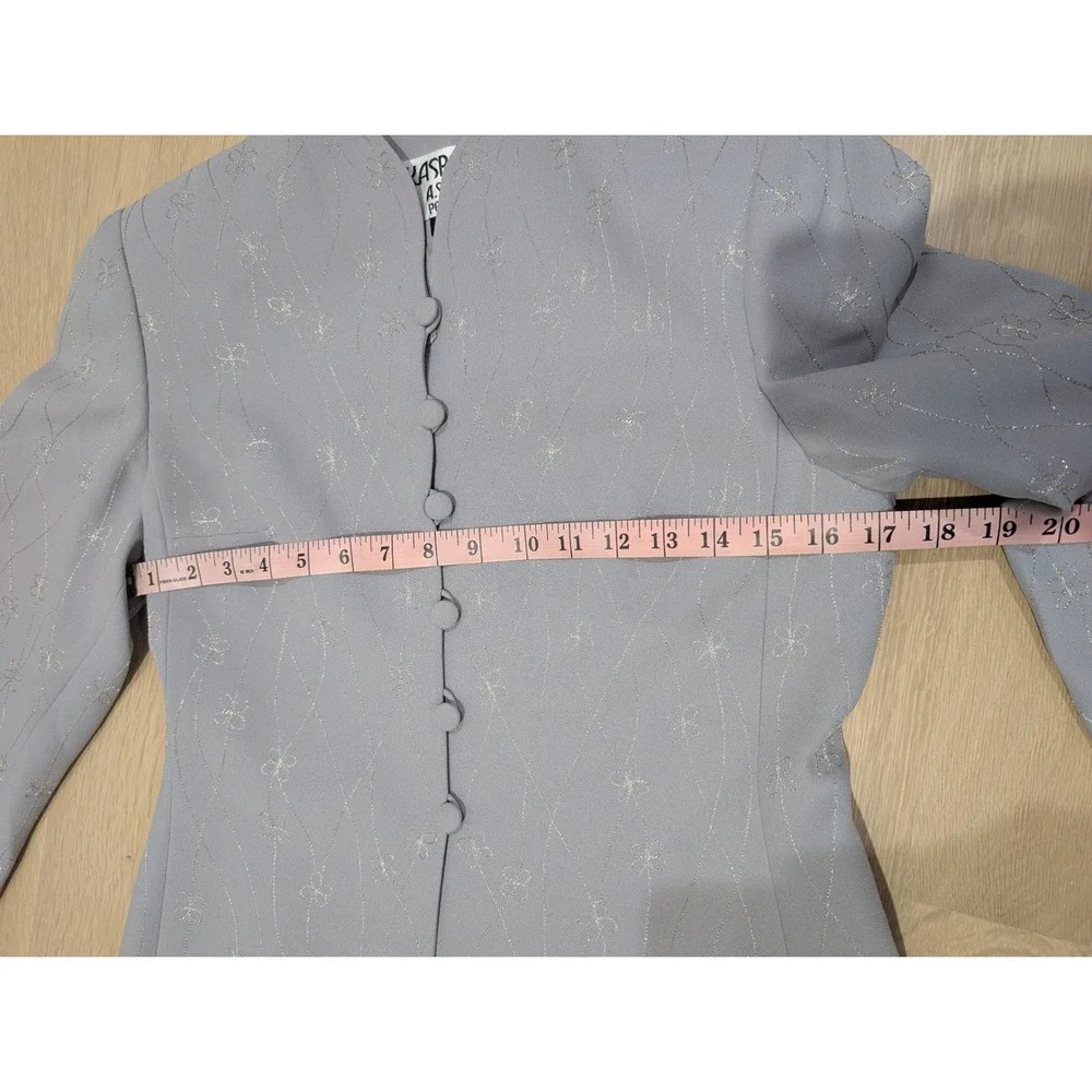 Kasper ASL Petite Skirt Suit Set Grey Floral Embroidered Blazer‎ 4P